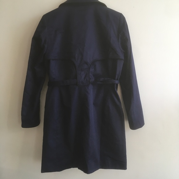 H&M Trench Coat in Navy Blue with Black Details sz 12 - Picture 7 of 8
